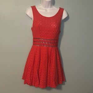 Free People Coral Daisy Lace Knit Skater Dress, Size 4